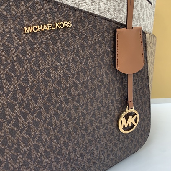 MICHAEL KORS LARGE X CHAIN SHOULDER TOTE BAG LUGGAGE / BROWN MULTI COLOR - Picture 15 of 16